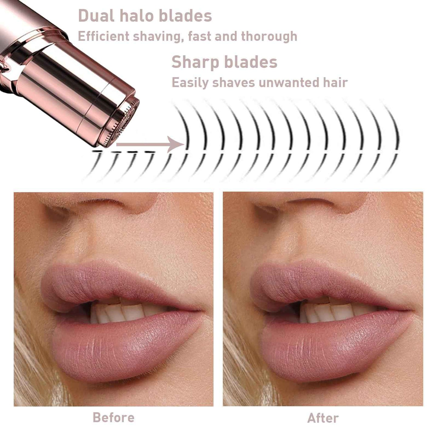 Facial Hair Remover for Women with 2 Pack Replacement Heads Gold