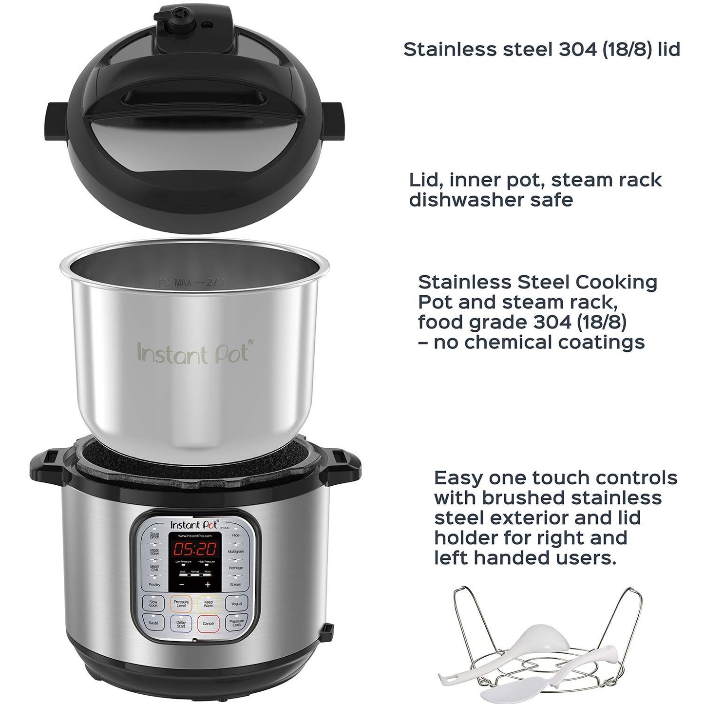 Instant Pot Duo 7-in-1 Electric Pressure Cooker, Slow Cooker, Rice Cooker, Steamer, Sauté, Yogurt Maker, Warmer & Sterilizer, Includes App With Over 800 Recipes, Stainless Steel, 6 Quart