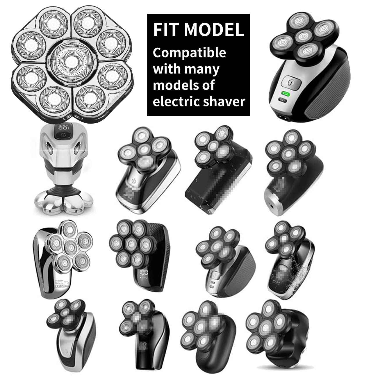 9 Blades Head Shaver Men's Electric Shaver Replacement Heads Universal Replacement Blade Head Electric Razor for Men (9D Silvery)