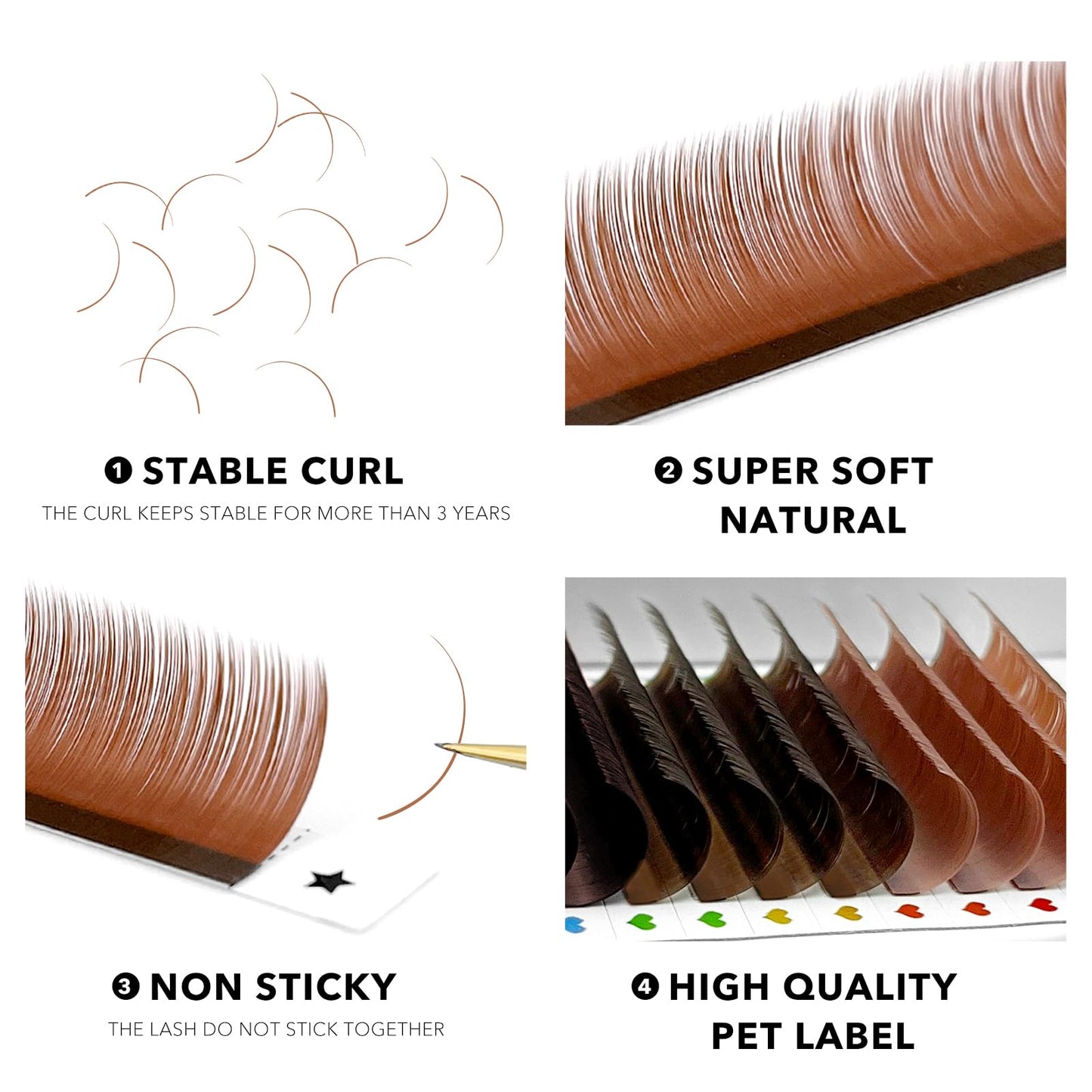 Colored Lash Extensions, 16 Rows Cashmere lash extensions, 0.07 C Curl Lash Extensions, 12-15mm Mix Classic Lash Extensions, Single Lash Extensions for Professional(0.07-C-Brown Gradient 12-15mm)