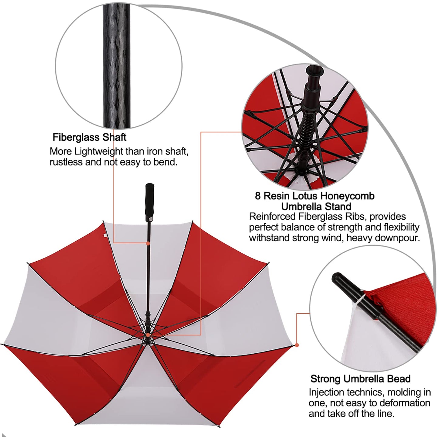 G4Free 54 Inch Automatic Open Golf Umbrella Windproof Extra Large Oversize Double Canopy Vented Windproof Waterproof Stick Umbrellas for Men (Red/White)