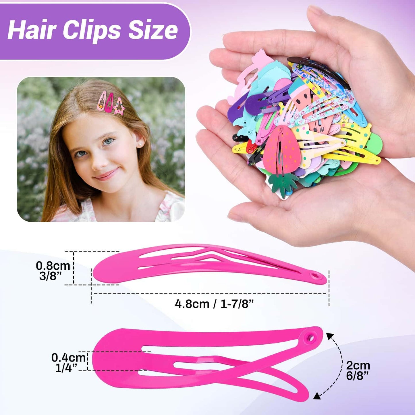 Anezus 80 Pcs Hair Clips for Girls Hair Barrettes Snap Non-Slip Metal Hair Clips for Girls Kids Teens Women