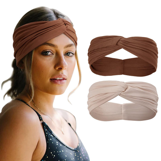 DRESHOW Headbands for Women Girls Twist Knotted Women Head Bands Ribbed Headband Stretchy Criss Cross Turban Headwrap Non Slip Yoga Workout Hair Accessories