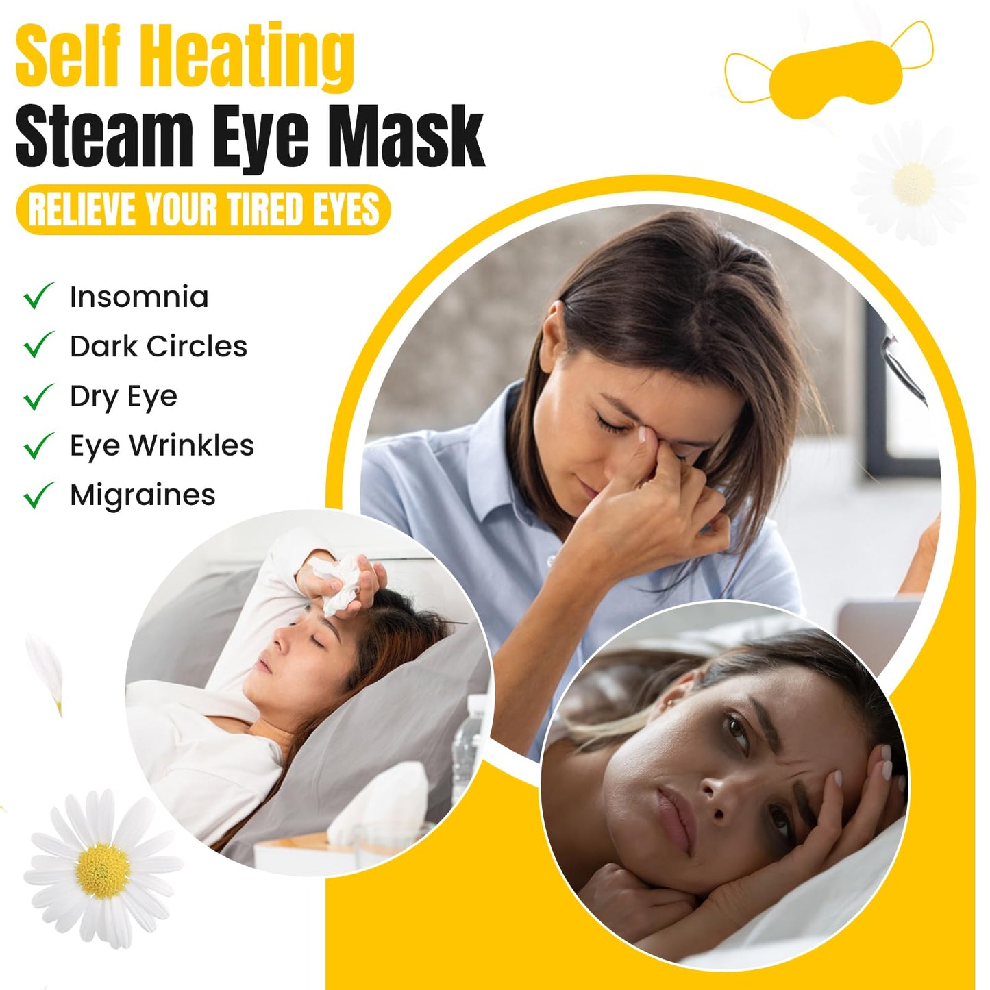 XPCARE 16 Pack Steam Eye Masks for Dry Eyes, Heated Eye Mask Warm Compress for Eyes,Disposable Heated Eye Mask for Dark Circles, Puffy Eyes, Relief Stress Eye Fatigue（Chamomile）