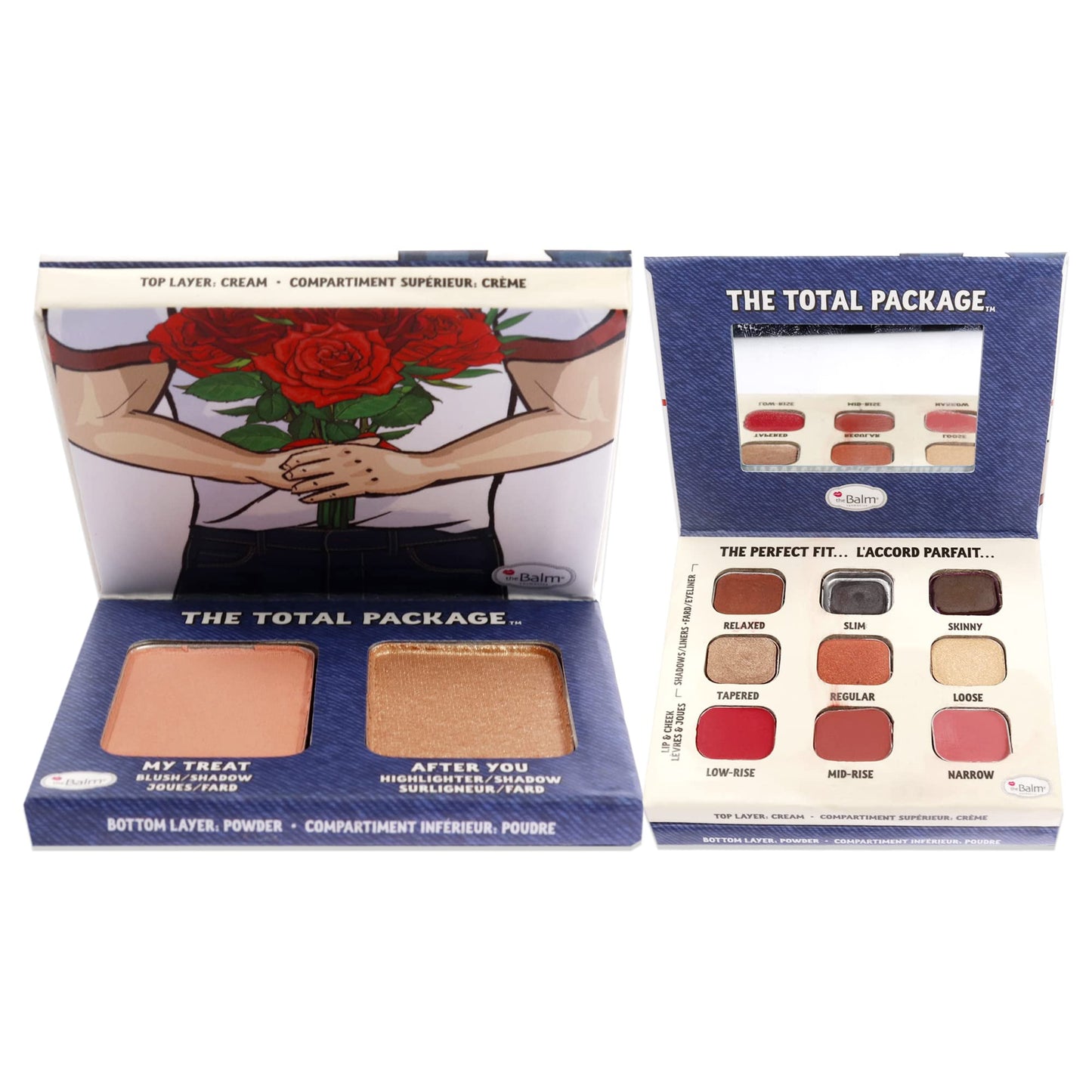 theBalm The Total Package Denim (Boyfriend Material), Highlighter Makeup Kit, Multi-tasking palette, 9 Cream Pans, 2 Powders, Multicolor, 1.6 ounces