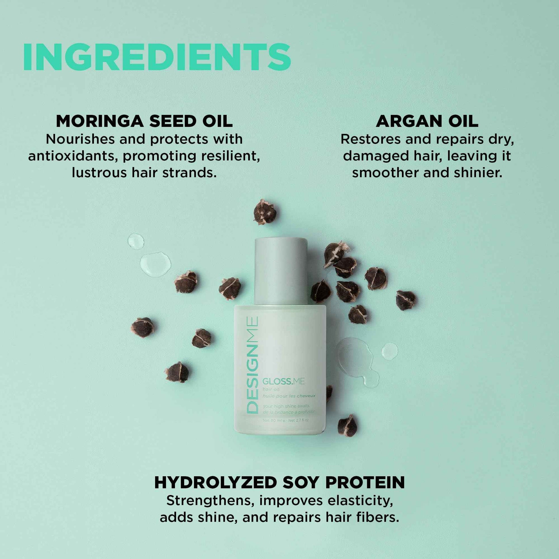 GLOSS.ME Hair Oil by Design.Me | Anti Frizz Hair Serum for Women | Argan Hair Oil Adds Shine, Smoothness, & Hydration | Paraben & Sulfate Free Straight, Wavy, Coily, or Curly Hair Serum, (80 ml)