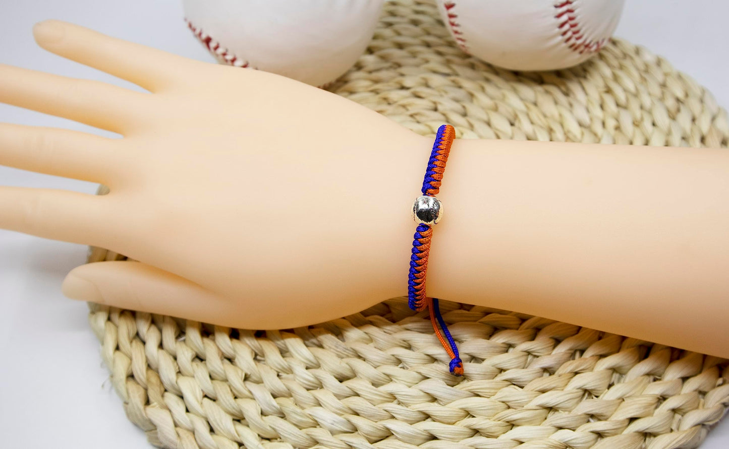 Handmade Braided Bracelets Baseball Gifts for Boys Adjustable Wristbands with Baseball Beads, Inspirational Baseball Bracelets for Girls Teens Adults (Blue Orange 2PCS)