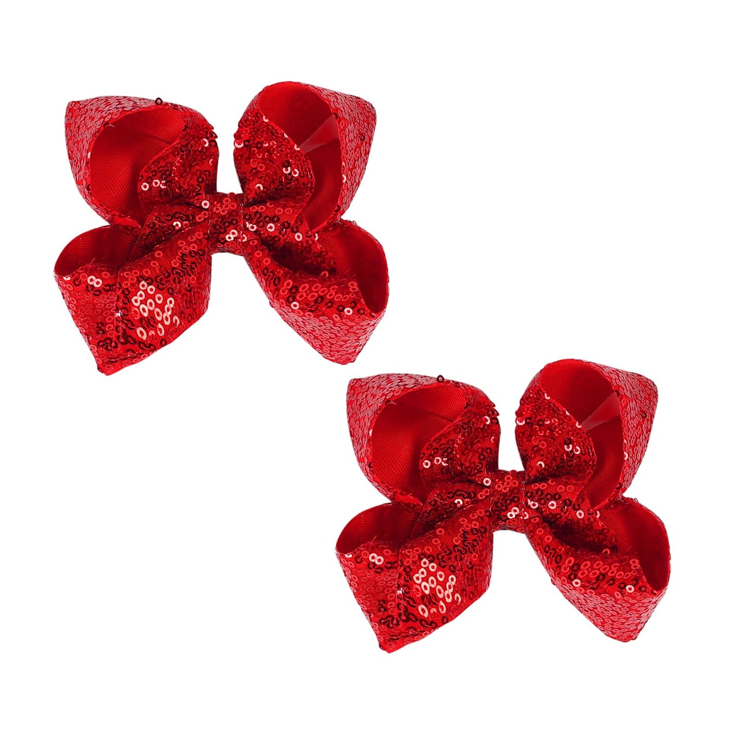 2 Handmade Sequin Large Bows Alligator Hair Clips & Barrettes for Women, Teens, and Kids (Red, 6 Inch)