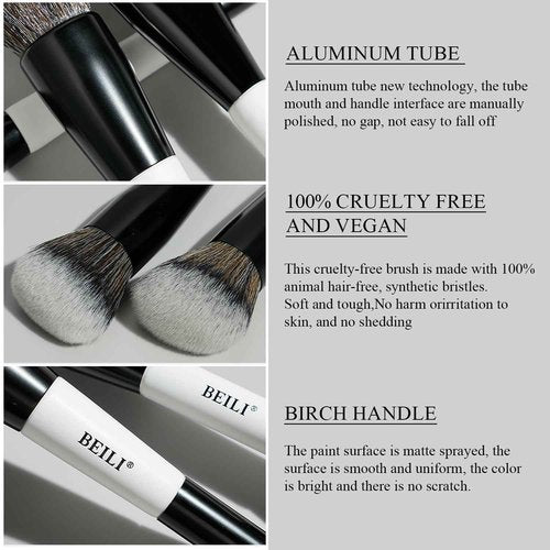 BEILI Makeup Brushes 12 Pieces 18 In 12 Double-Sided Contour Foundation Highlight Blush Brush Eyeshadow Eyeliner Concealer Brush Black and White Suitable for Travel, Gifts, Makeup Lovers