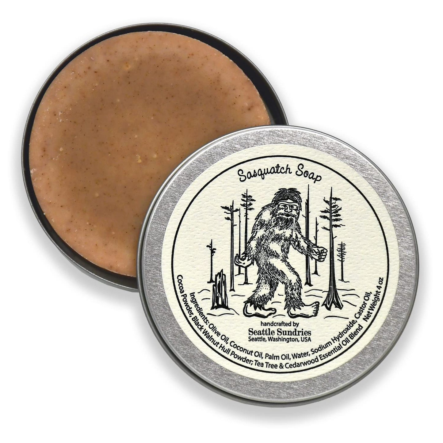 Seattle Sundries Sasquatch Soap Bar Natural Skin Care, 1 (4oz) Handmade Soap Bar in a Retro Aesthetic Gift Tin with a Woodsy Scent, Camp & Bigfoot Gift Idea