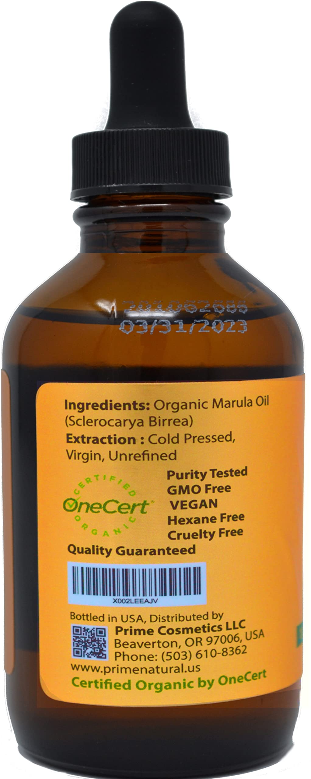 Organic Marula Oil 4oz/120ml - USDA Certified - Cold Pressed, Unrefined, Virgin - 100% Pure, Natural, Vegan, Best for Face, Body, Hair, Nails, Skin Care