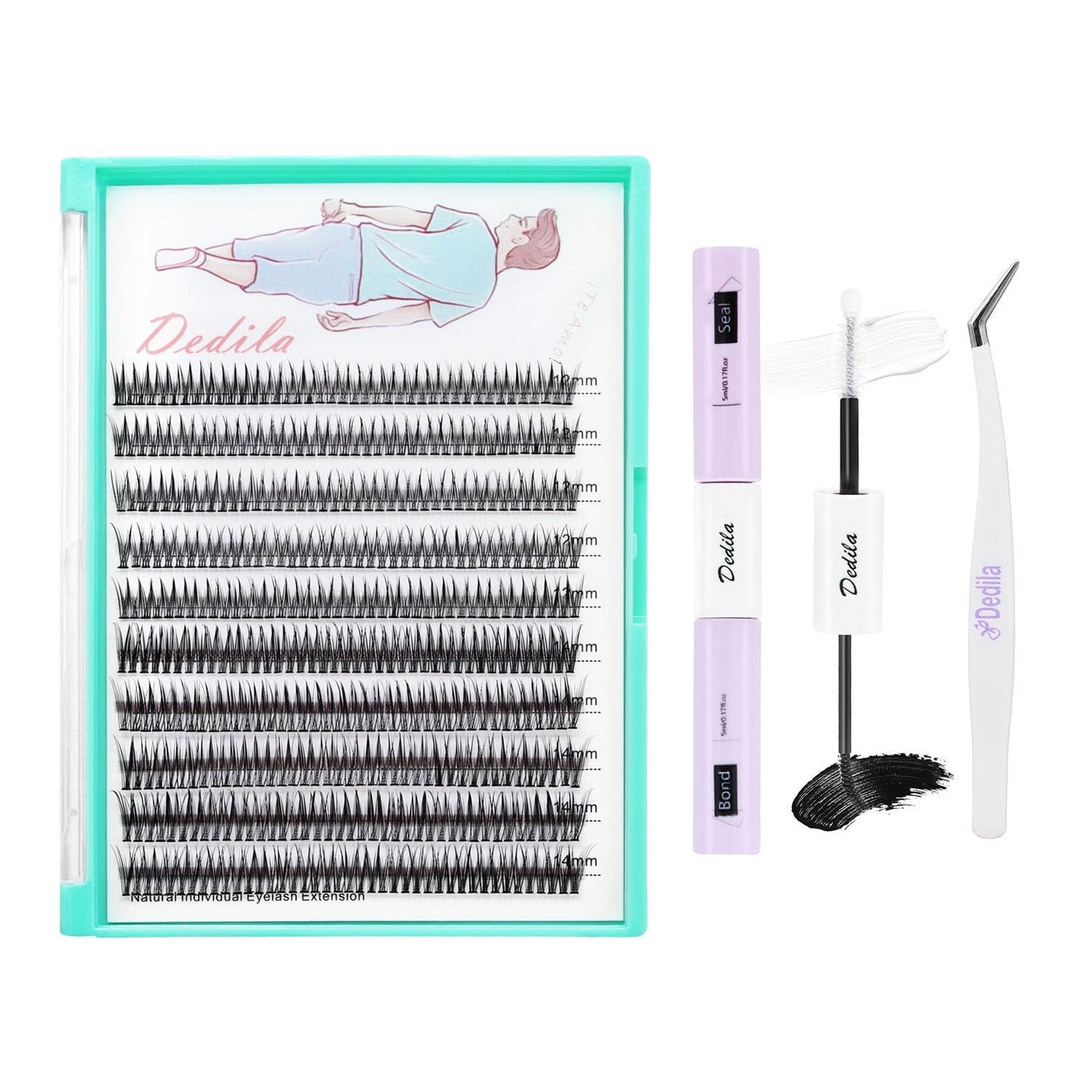 Dedila Large Tray-Grafted Wide Stem Individual False Eyelashes Thick Base 120 Clusters D Curl Natural Long Volume Eye Lashes Extensions Dramatic Look 8-20mm Available (Fishtail-12-14mm Kit)