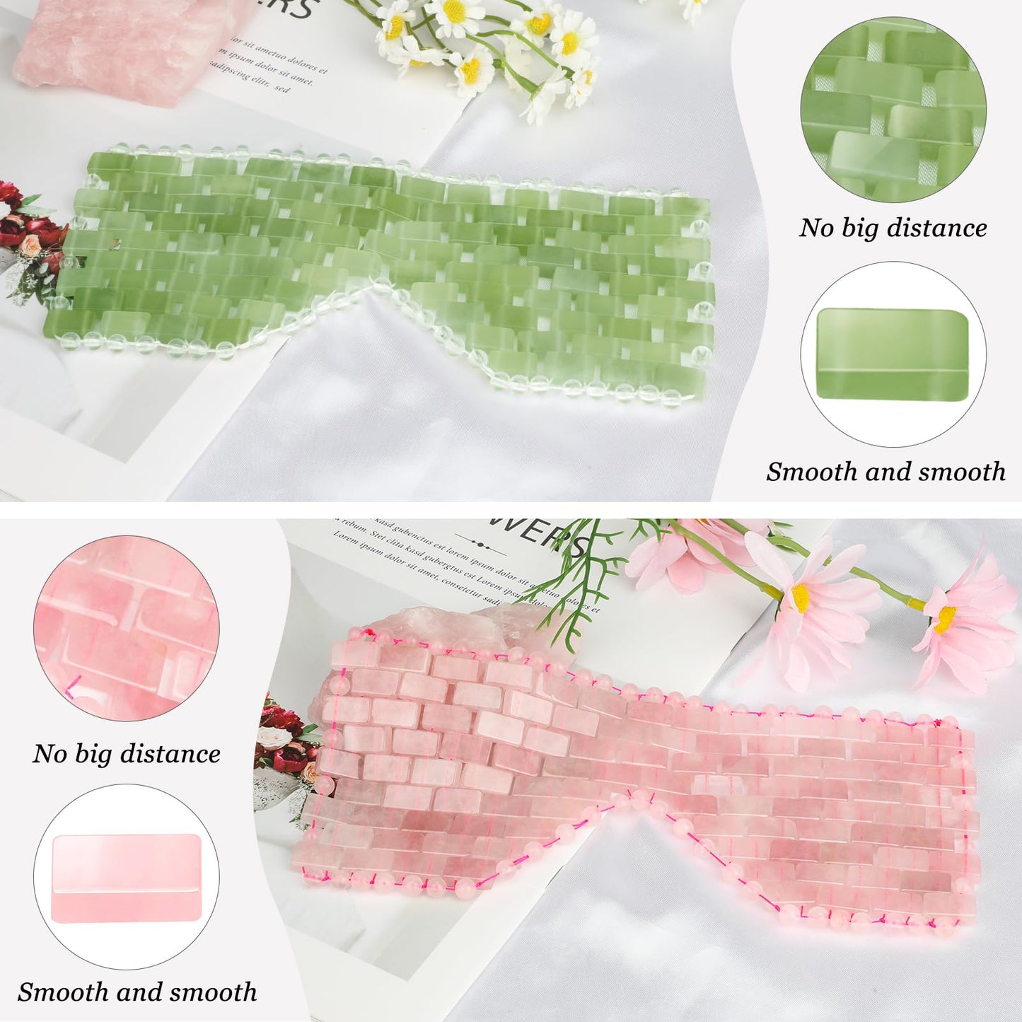 LazyGa Natural Jade Eye Mask and Rose Quartz Eye Mask Set - Soothing & Relaxing Alleviate Puffiness and Migraines with Cooling and Warming Therapy (2 Pcs)