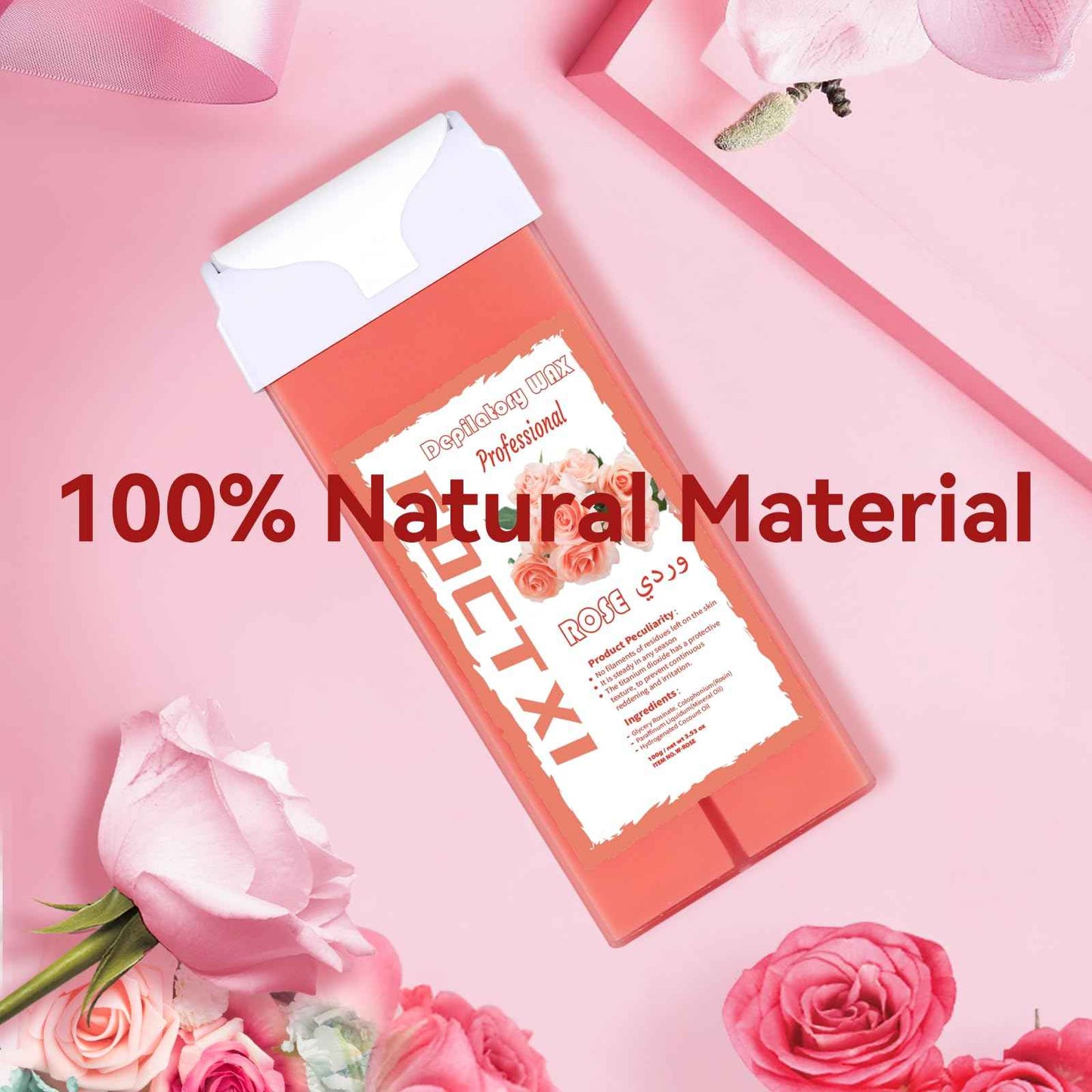 FOCTXI Hair Removal Kit for Hair Removal for Women and Men with Strip, Roll On Wax Kit with 2 Rose Soft Wax Cartridge & 100 Non-Woven Wax Strips, at Home Waxing Kit for Women, Soft, Pink