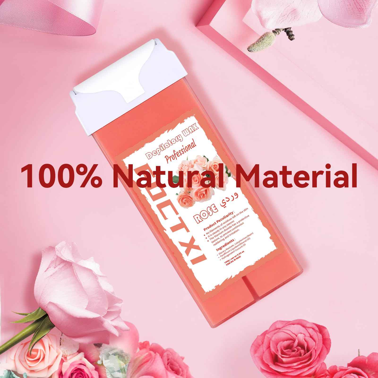 FOCTXI Hair Removal Kit for Hair Removal for Women and Men with Strip, Roll On Wax Kit with 2 Rose Soft Wax Cartridge & 100 Non-Woven Wax Strips, at Home Waxing Kit for Women, Soft, Pink