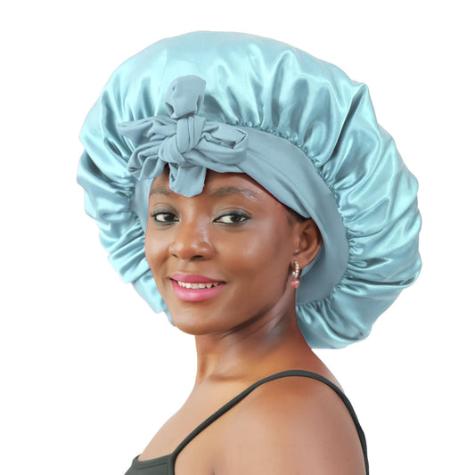 IPEIPBO Large Satin Silk Bonnet for Sleeping Women Double Layer Sky Blue