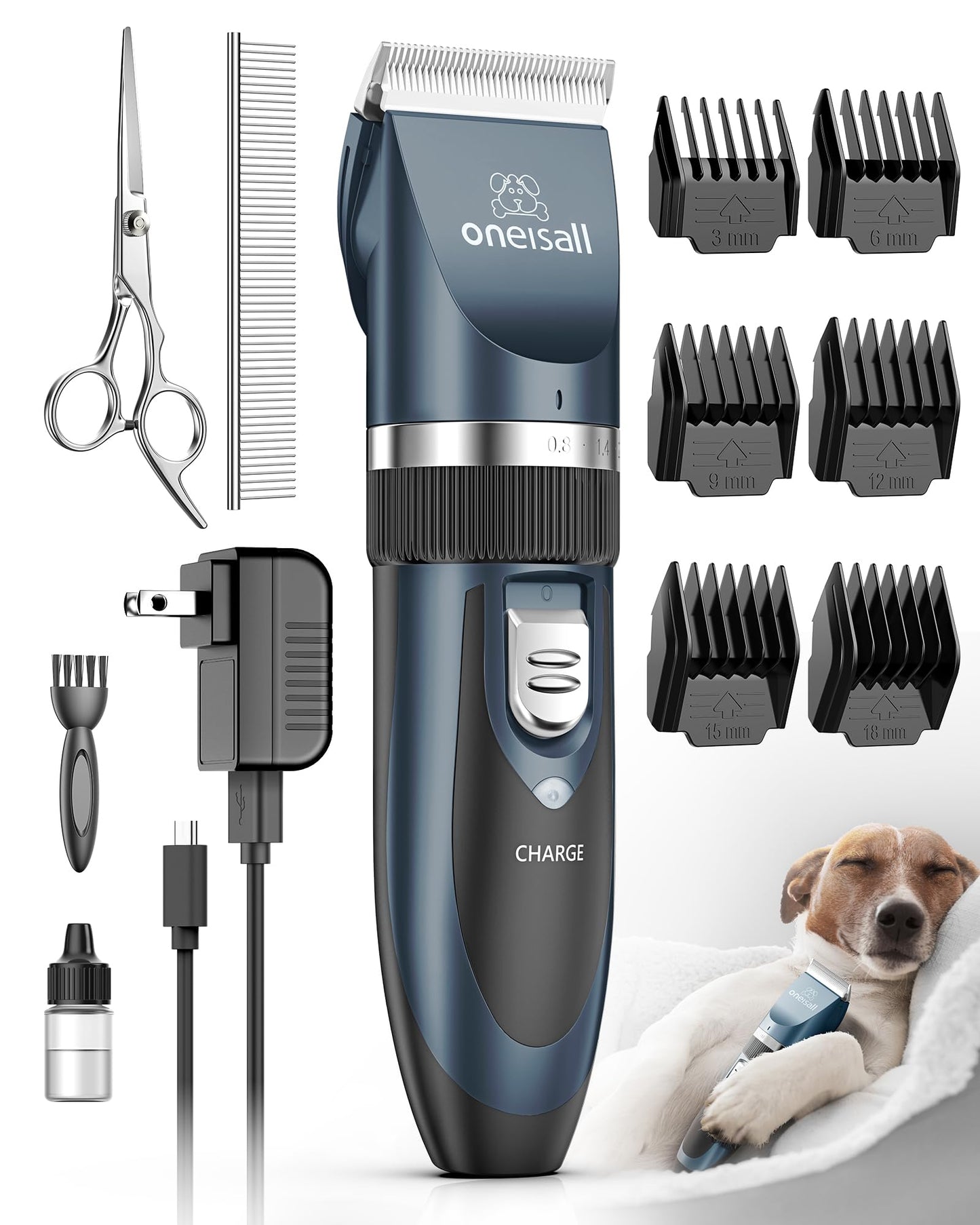 oneisall Dog Shaver Clippers Low Noise Rechargeable Cordless Electric Quiet Hair Clippers Set for Dogs Cats Pets