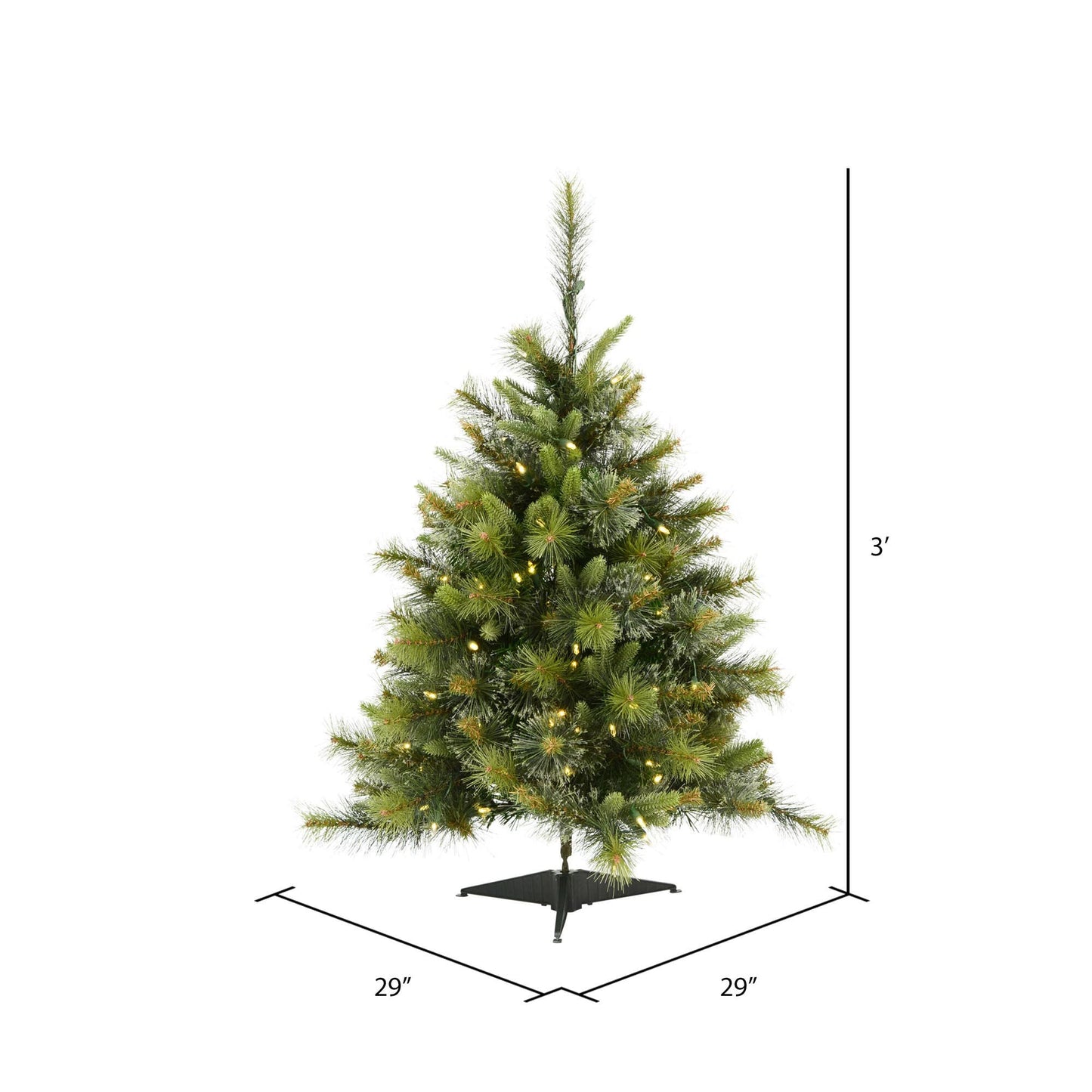 Vickerman 3' Tall Cashmere Pine Artificial Christmas Tree, 100 Warm White Dura-Lit® LED Lights - 223 PVC Tips - Faux Christmas Tree - Seasonal Indoor Home Decor