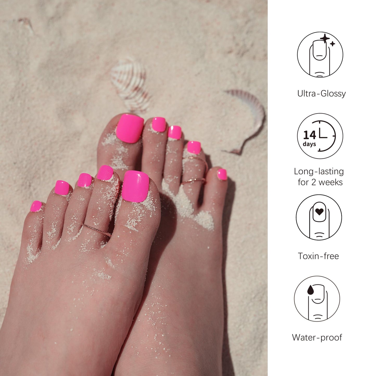 DANNI & TONI Semi Cured Gel Toenail Strips (Hot Pink) Bright Pink Gel Toenail Stickers Summer Gel Pedi Wraps 37 Stickers