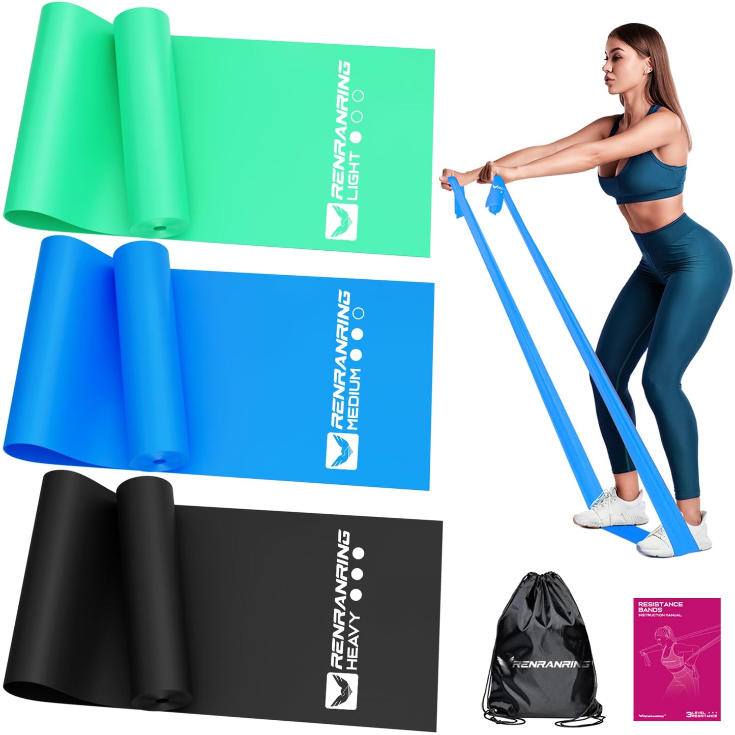 Resistance Bands for Working Out, Exercise Bands for Physical Therapy, Stretch, Recovery, Pilates, Rehab, Strength Training and Yoga Starter Set