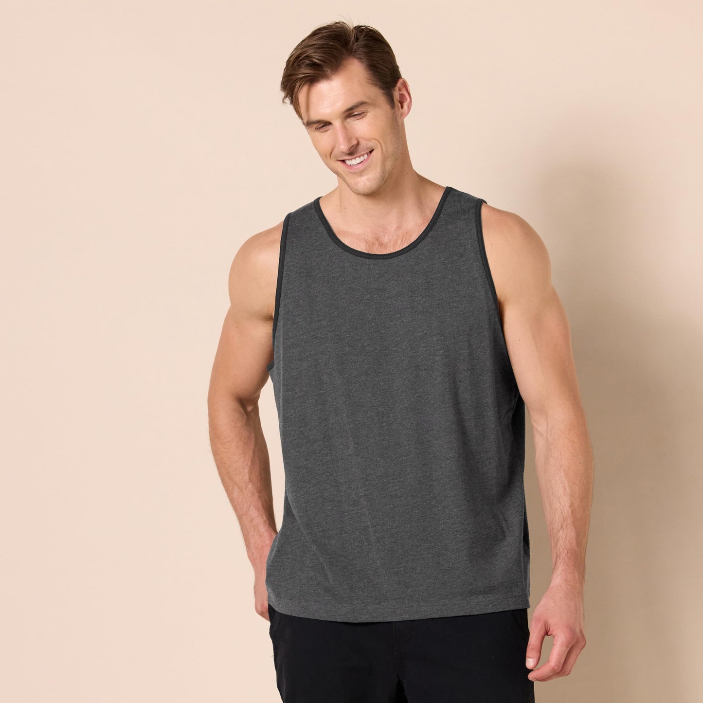 Amazon Essentials Men's Regular-Fit Tank Top, Black Charcoal Heather, X-Small