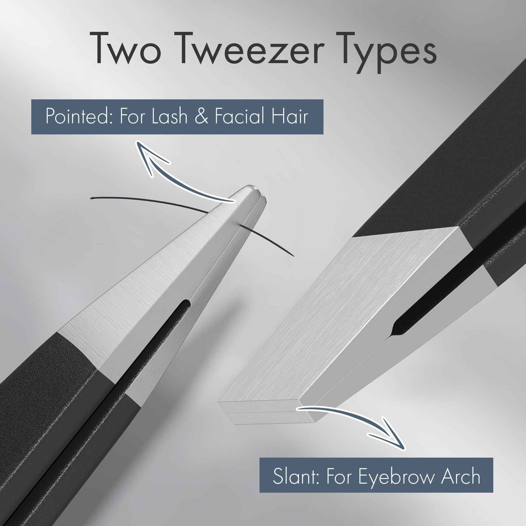 EZ2LIVE Tweezers for Women Facial Hair, Slant & Point Tip 2 Pack Eyebrow Tweezers for Men, Professional Tweezer Set Stainless Steel Precision Tweezers for Eyebrows, Splinter, Ingrown Hair Removal