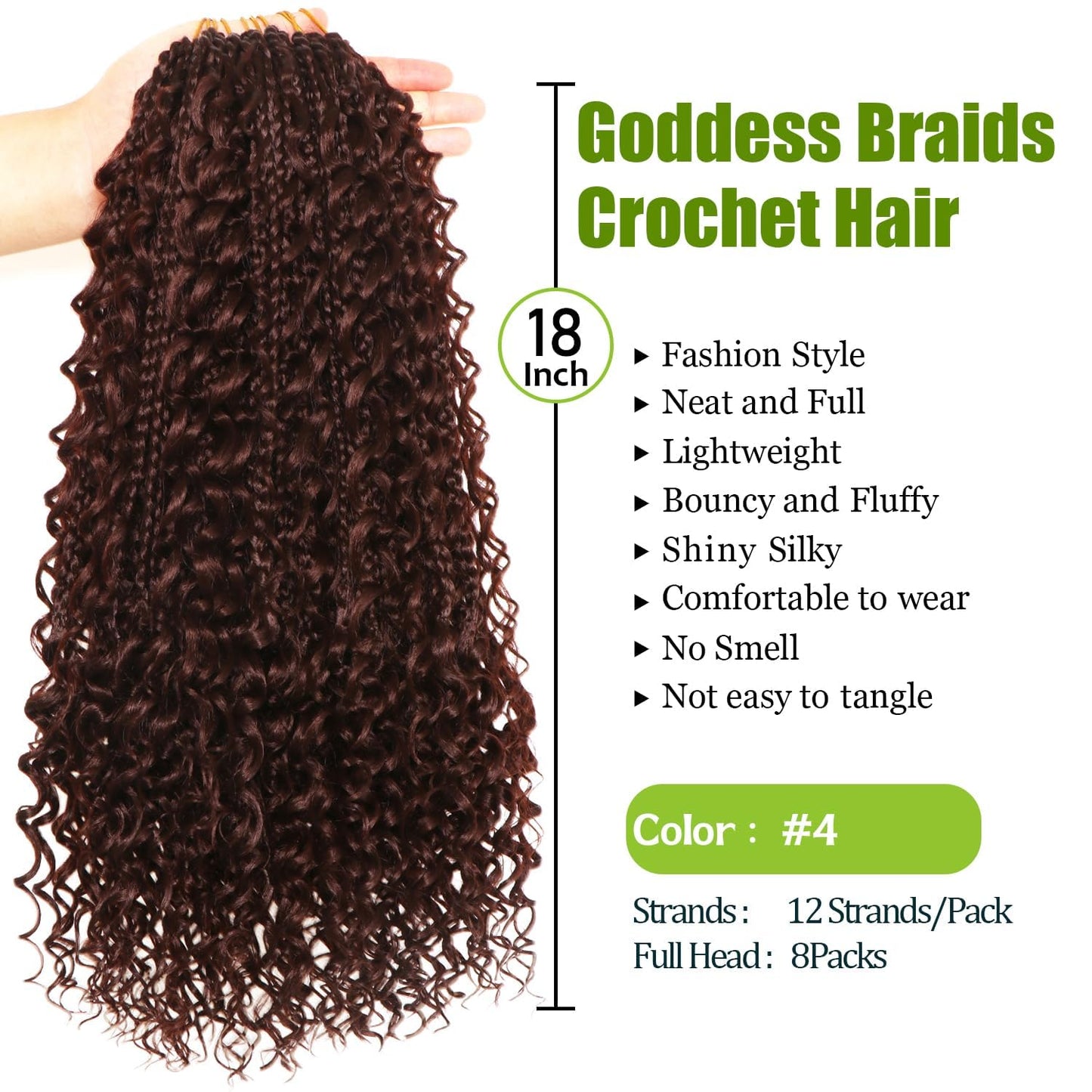 Goddess Bohemian Box Braids Crochet Hair-8 Packs 18 Inch Boho Crochet Braids for Black Women Synthetic Braiding Hair (#4, 18 Inch(Pack of 8))