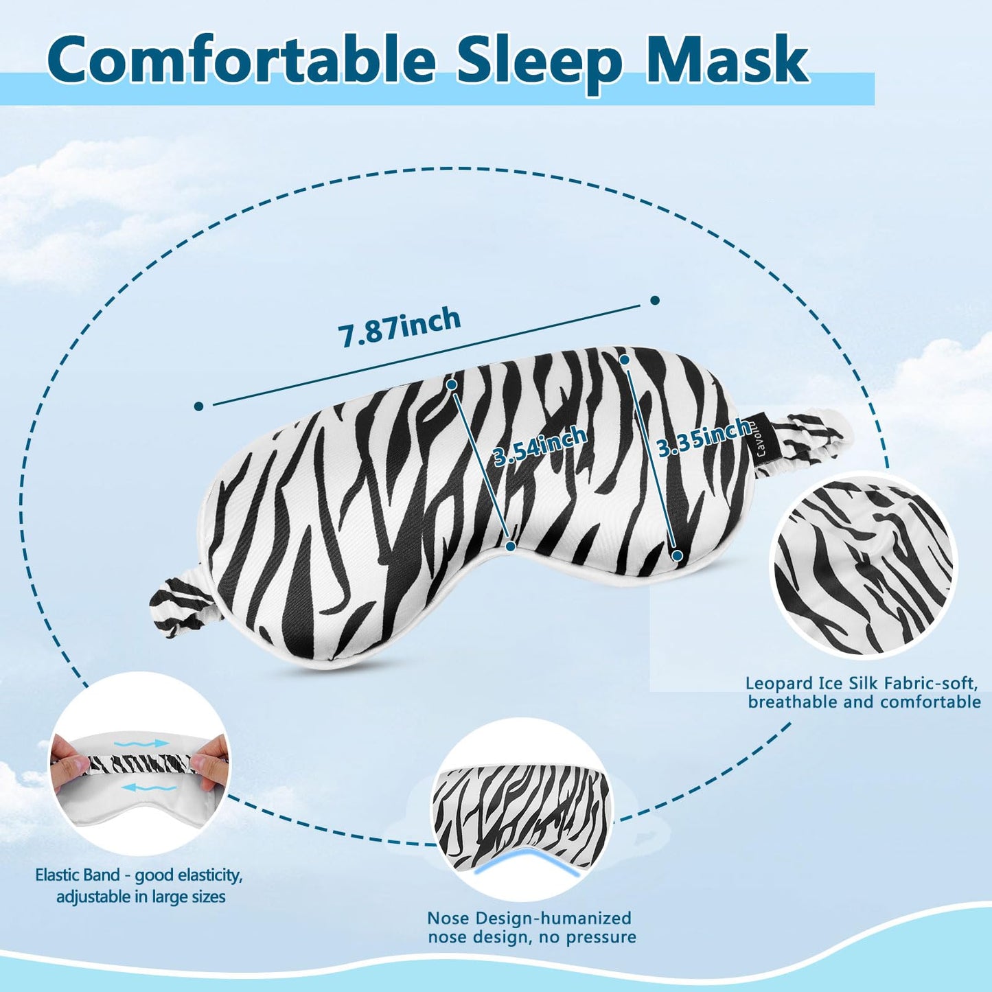 Cavoilu Sleep mask w/Cooling Gel Eye Mask, Heated Eye Mask for Sleeping, Reusable Ice Silk Stain Eye Cover Sleeping Mask for Travel, Home, Office, Yoga, Total Blackout, Stocking Stuffer (Zebra)