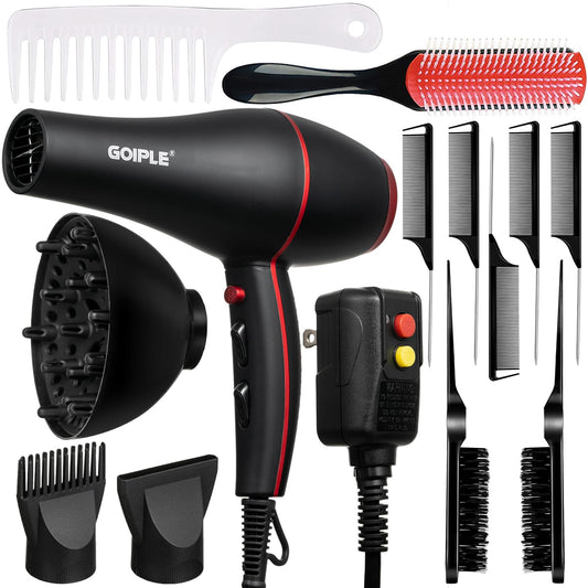 13Pcs Ionic Constant Temperature Hair Blow Dryer Kit - Lightweight, Low Noise, 1800W Professional Blowdryer Set for Women and Men