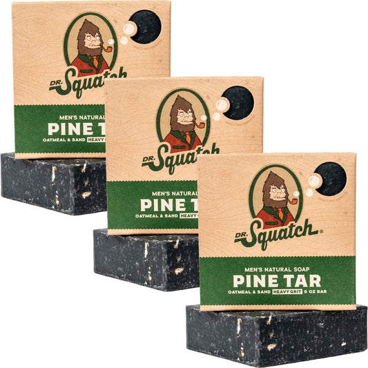 Dr. Squatch All Natural Bar Soap for Men with Heavy Grit, 3 Pack, Pine Tar