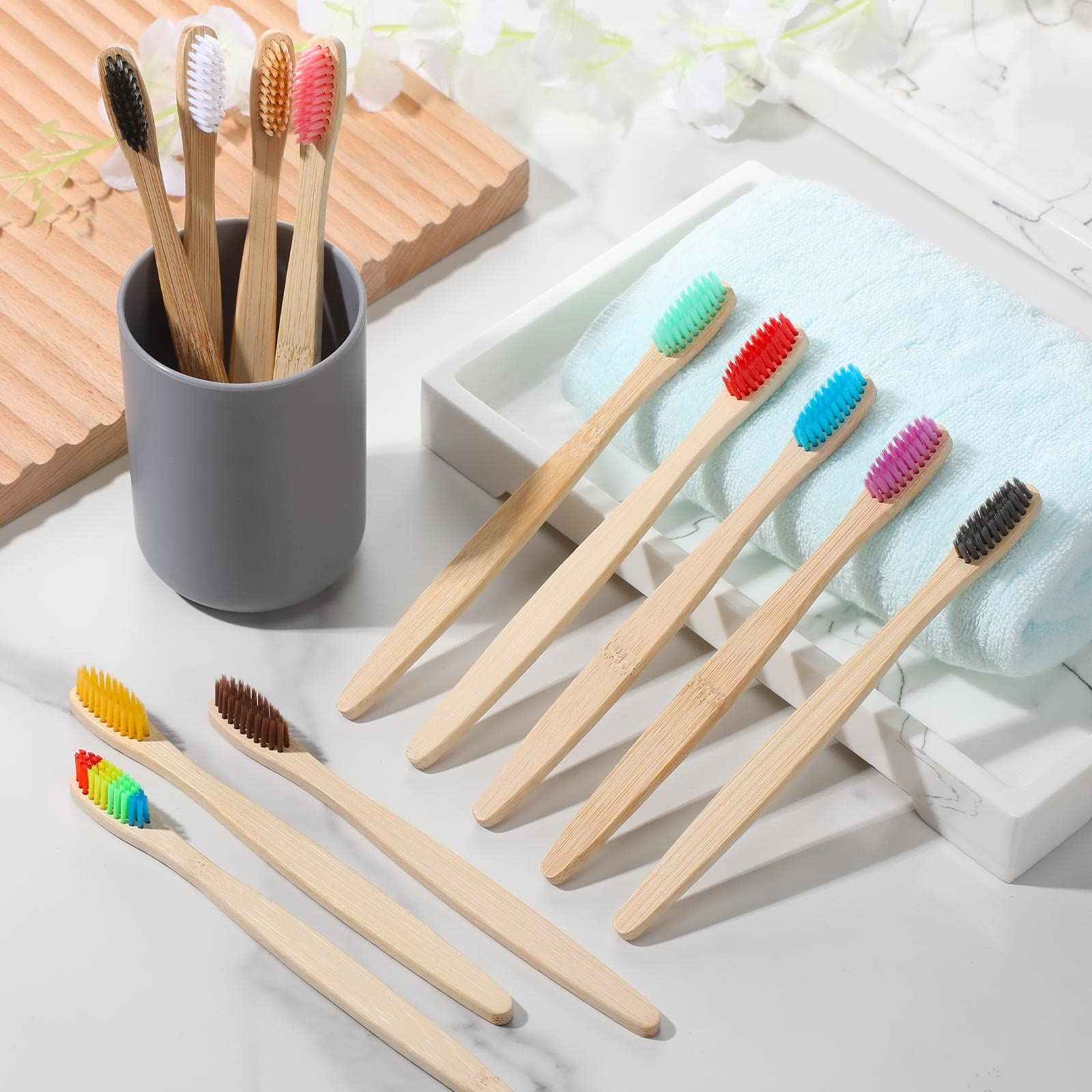 Sieral 120 Pcs Bamboo Toothbrushes Bulk, Soft Bristle Toothbrush for Adults, Natural Wooden Toothbrushes, Vegan Organic Bamboo Travel Tooth Brush, Individually Wrapped for Homeless, 7 Inch 12 Color