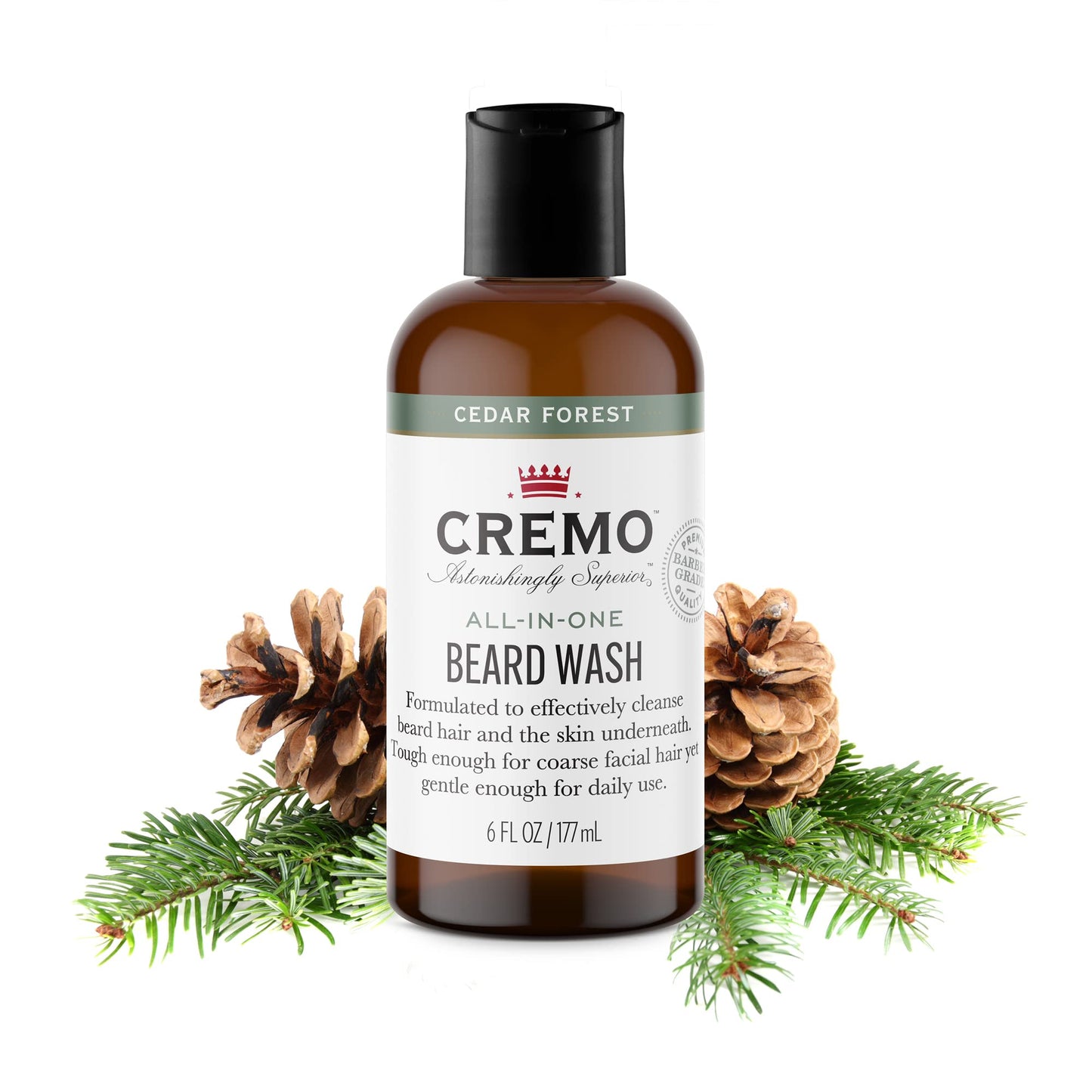 Cremo Cedar Forest All-In-One Beard and Face Wash, Specifically Designed To Clean Coarse Facial Hair, 6 Fluid Oz