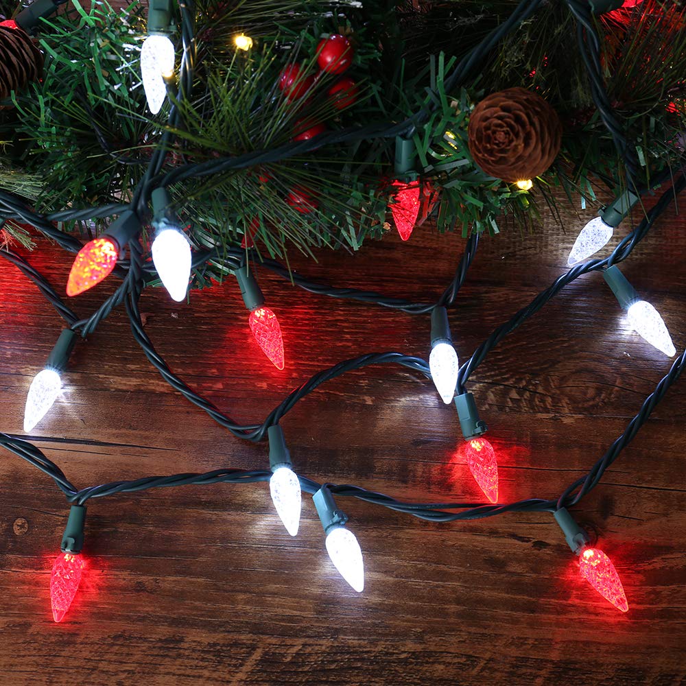 Brizled LED Christmas Lights, 2 Pack 33ft 100 LED Red & White C5 Christmas Tree Lights, Connectable 120V UL Certified Faceted Christmas Lights Outdoor Indoor Xmas Lights for Christmas Tree Roof Decor