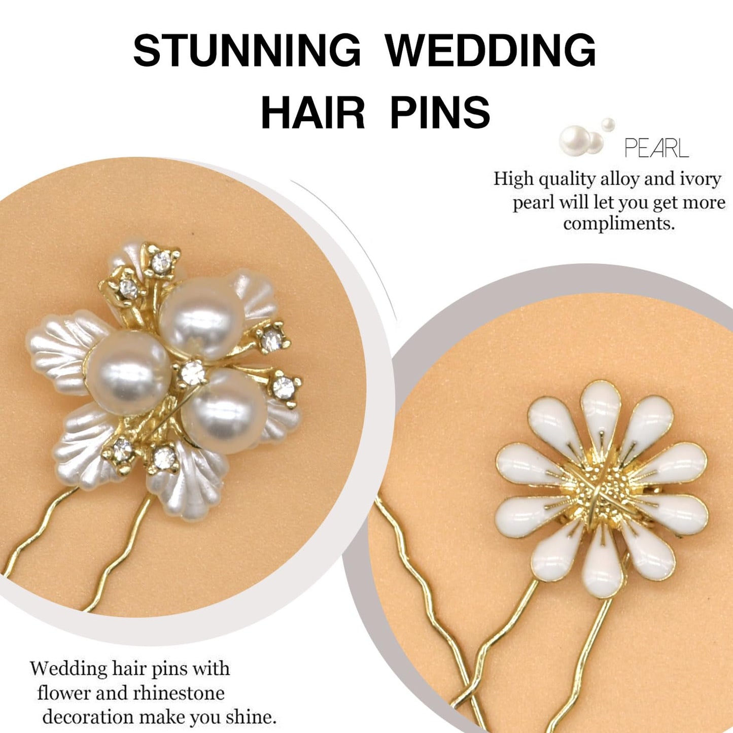 4 Pieces Wedding Flower Hair Comb Bridal Hair Pins, Brides Hair Accessories, U-shaped Rhinestone Hair Accessories for Women Girls(daisy white)