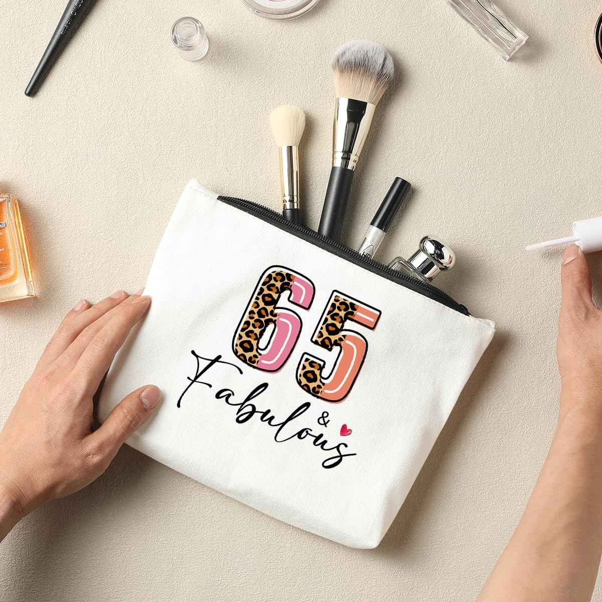 NBIAN 65th Birthday Cosmetic Bag, Leopard Print Makeup Bag, Perfect Travel Accessories for Women