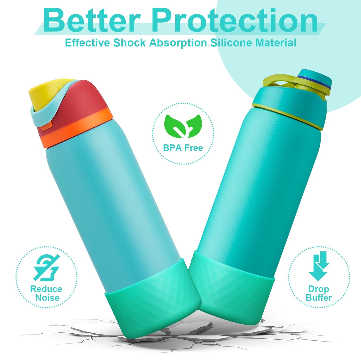 Alwenid 2PCS Silicone Water Bottle Boot for Owala 40 Oz, Anti-Slip Protective Sleeve Bottom Bumper Protector for FreeSip, Twist, and Flip Stainless Steel Water Bottles (Cyan)