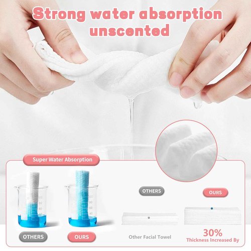100 Count Disposable Face Towel, Ultra Soft & Thick Washcloths, Biodegradable Facial Towels for Sensitive Skin, Makeup Remover Dry Wipes, Lint-Free Towelettes for Cleansing (6 Pack)
