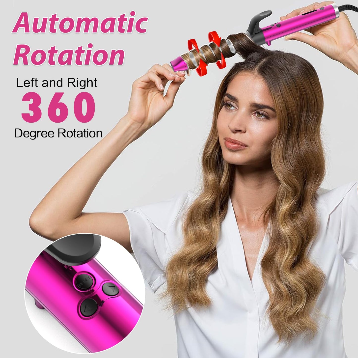 Rotating Curling Iron, 1 1/4 Inch Ionic Hair Curler, Self Rotating Hair Curler with Long Barrel for Beach Curls/Waves, 1.25 Inch Barrel Curling Wand, Gifts for Women (Purple)