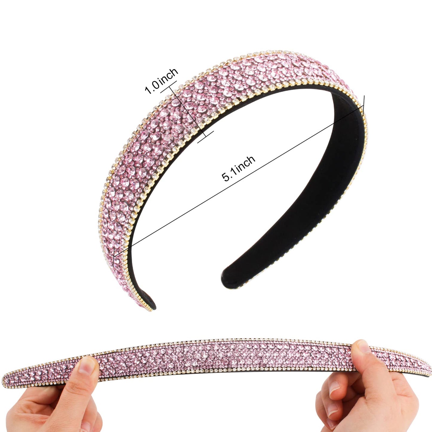 Wecoe Pink Rhinestone Headbands - Bling Sparkly Diamond Homecoming Hair Accessories for Women and Girls Gifts