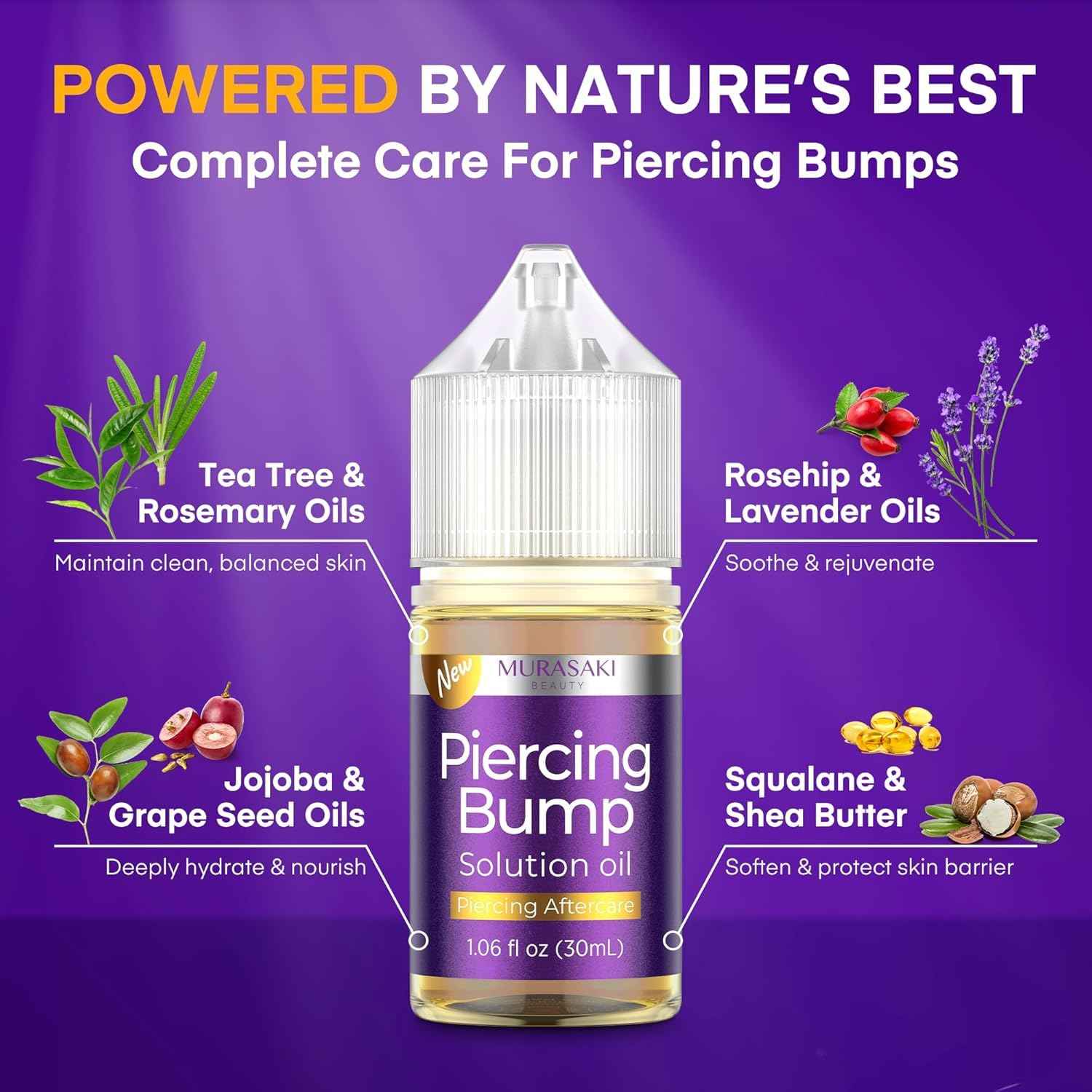 Piercing & Keloid Bump Solution Oil & Gel Kit, Piercing Aftercare Treatment Piercing Bump Solution Aftercare Oil (30 mL) + Keloid Bump Removal Gel (20 g) (0.71 oz (20g))
