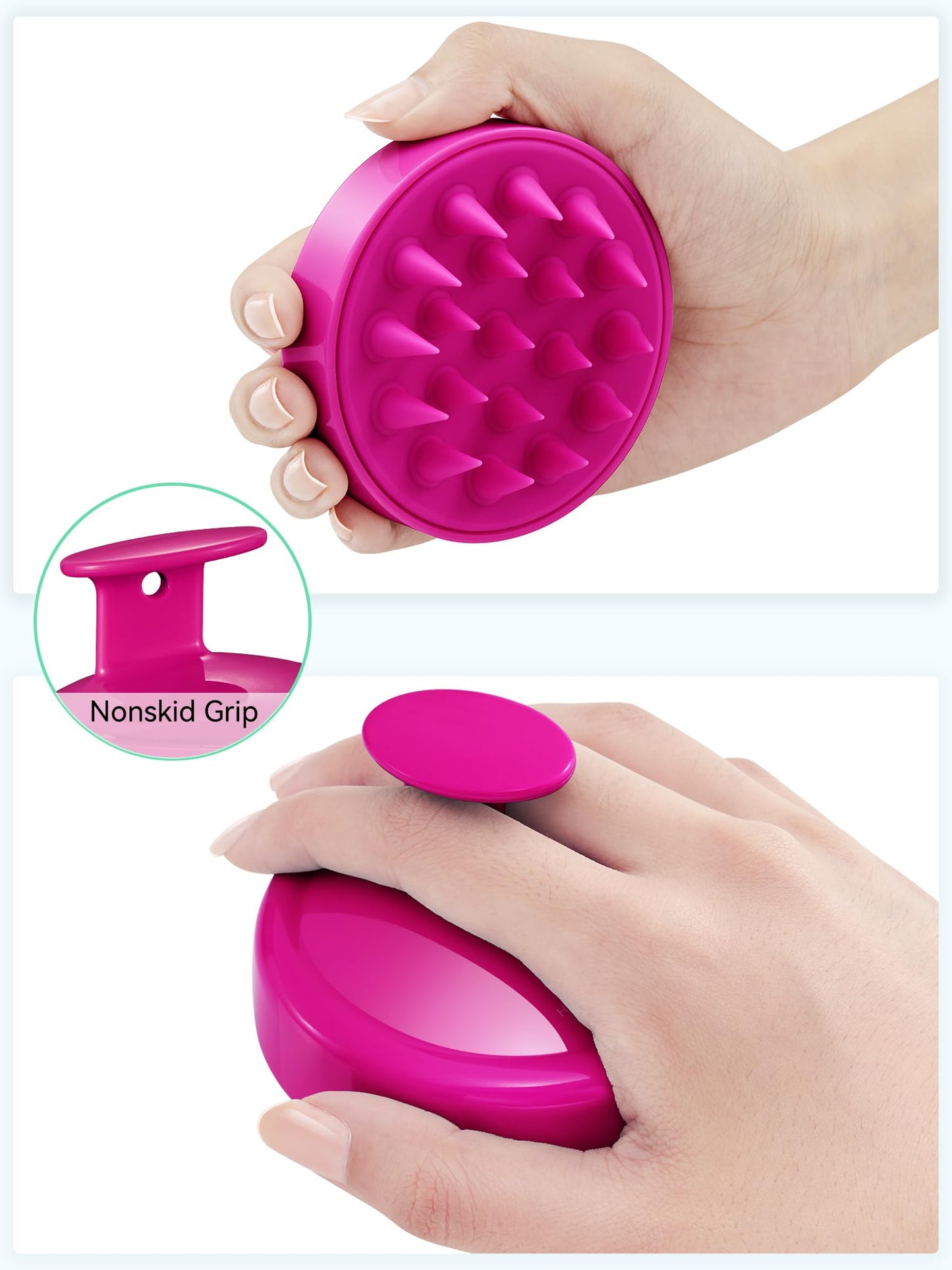 HEETA Scalp Massager Hair Growth, Scalp Scrubber with Soft Silicone Bristles for Hair Growth & Dandruff Removal, Hair Shampoo Brush for Scalp Exfoliator, Hot Pink