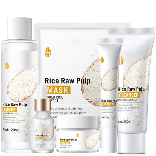 Rice Face Skin Care Sets, 6Pcs Skin Care Products Set, Moisturizing Skin Care Gift Set for Women Girls, Face Care Kit Inclusde Rice Mask, Cleanser, Eyecream, Face Serum, Face Cream, Toner