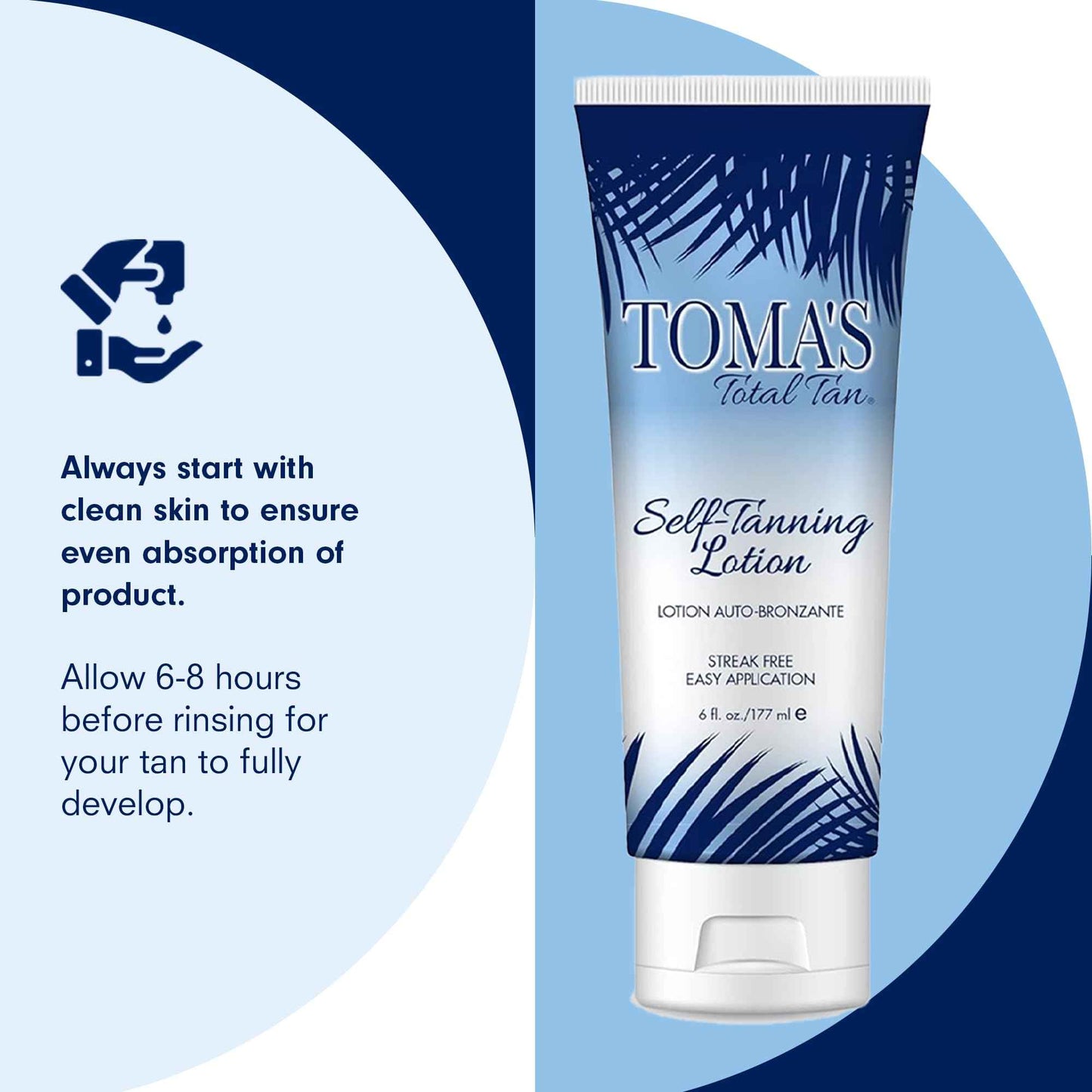 Toma's Total Tan Self-Tanning Lotion Instant Self Tanner - Whole Body Natural Looking Golden Bronze - Non-Sticky Streak-Free Application for Women & Men - Paraben-Free, Cruelty-Free - 6 oz