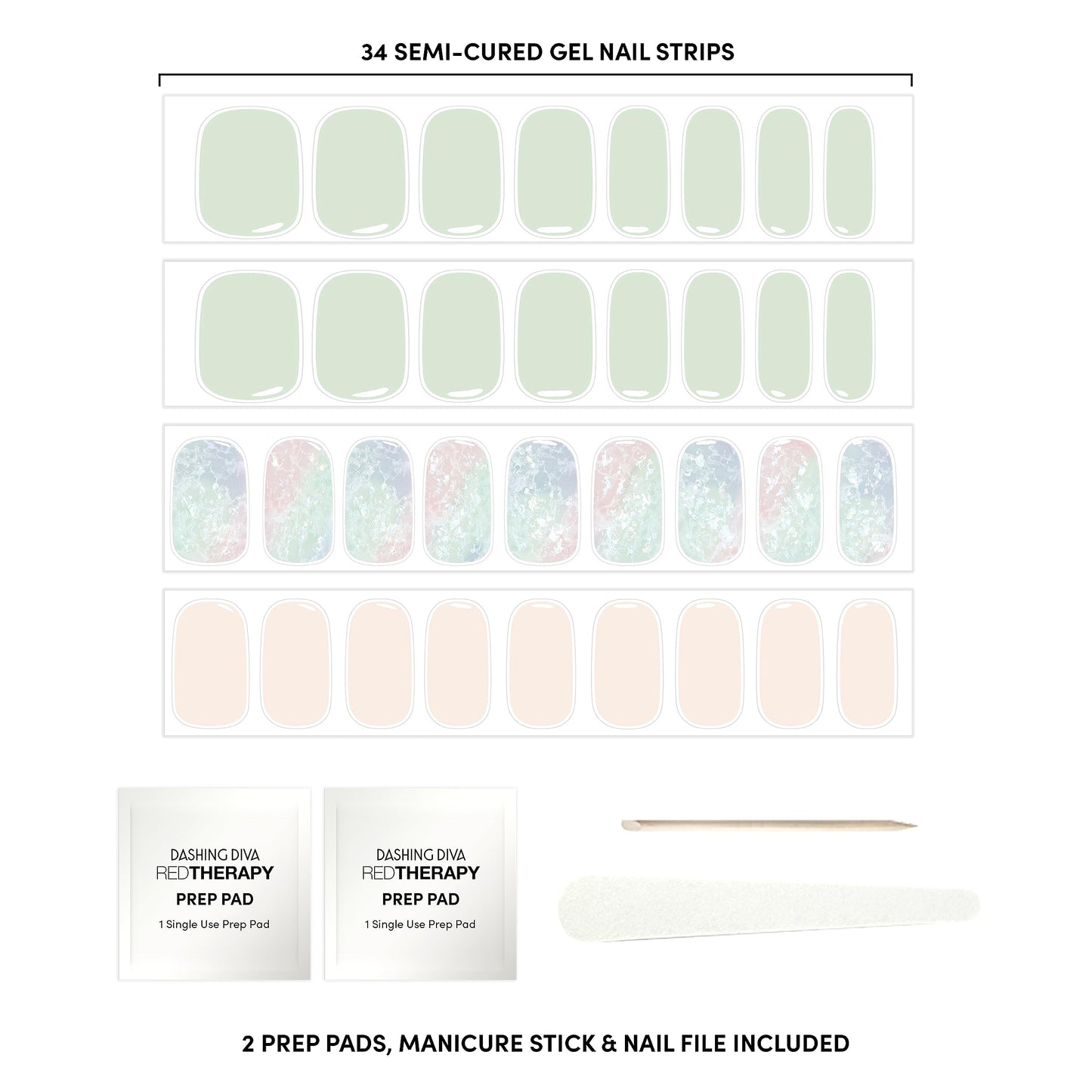 Dashing Diva Glaze Nail Strips - Emerald Marble | Works with Any LED Nail Lamp | Long Lasting, Chip Resistant, Semicured Gel Nail Strips | Contains 34 Salon Quality Nail Wraps, 2 Prep Pad, 1 Nail File