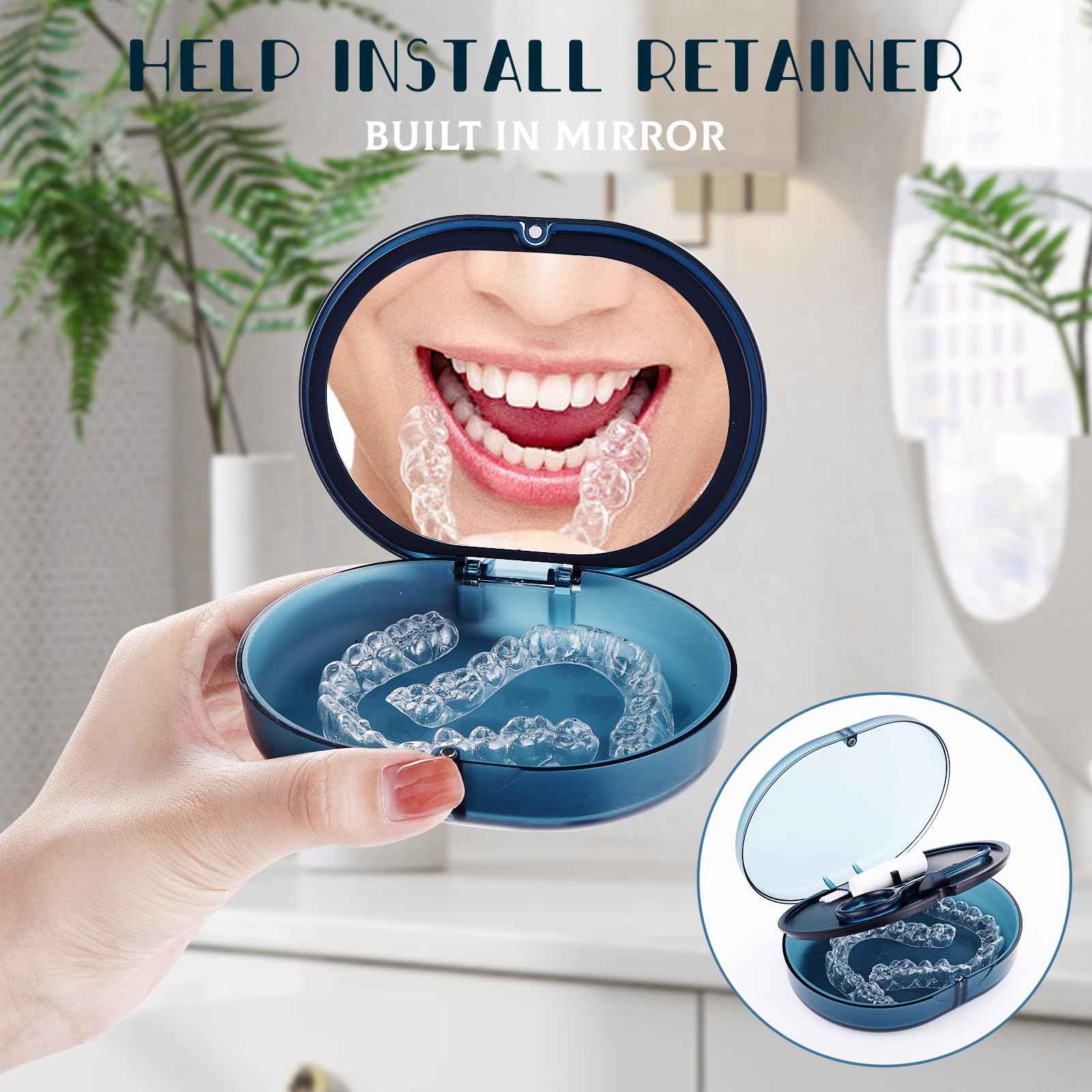 LONGMON New Double-layer Retainer Storage Case with Belt Chewing,Removal Tool,Cleaning Brush,Built in Mirror Orthodontic Retainer Case