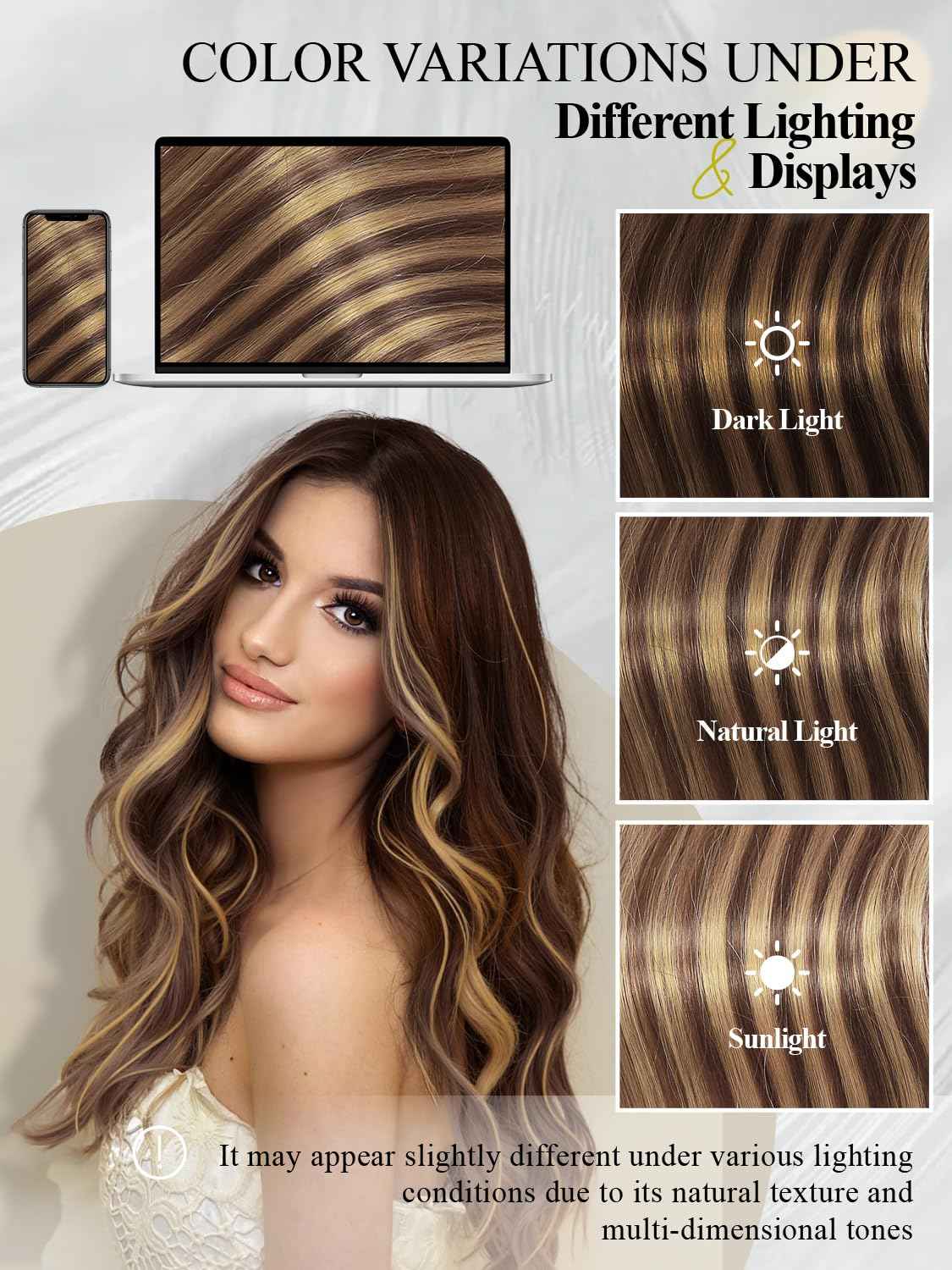 Invisible Weft Hair Extensions Human Hair Pu Skin Weft Micro Link Real Human Hair Seamless T4/27 Balayage Caramel Blonde Human Hair Extensions No Tape In Weft Hair Extensions (35g 4Pcs,16 Inch)