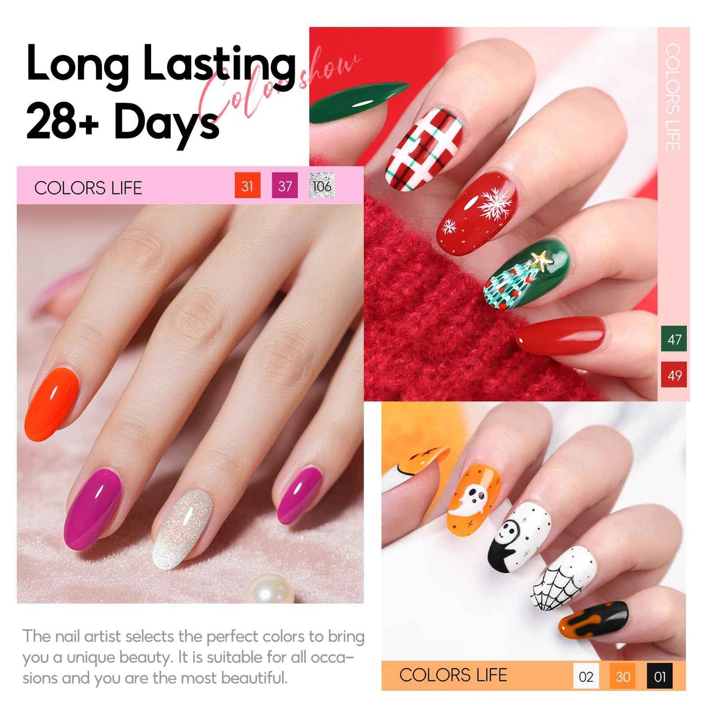 PEACECOLOR Gel Nail Polish Set 40PCs,Fall Gel Polish Kit 35 Colors White Nude Neutral Brown Pink Red with 5Pcs Glossy/Matte/Glitter Top Base Coat Soak Off Nail Art Gifts for Women