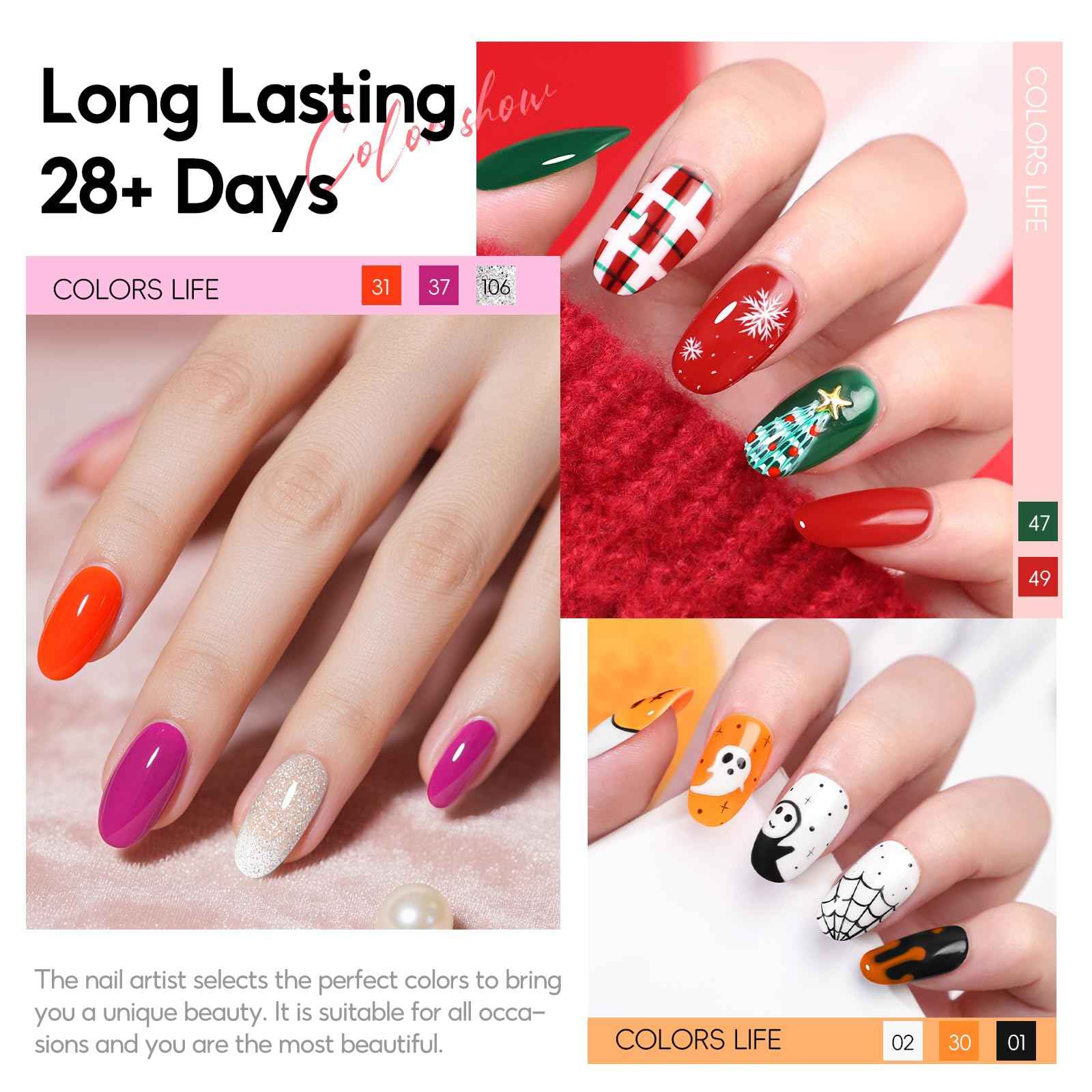 PEACECOLOR Gel Nail Polish Set 40PCs,Fall Gel Polish Kit 35 Colors White Nude Neutral Brown Pink Red with 5Pcs Glossy/Matte/Glitter Top Base Coat Soak Off Nail Art Gifts for Women