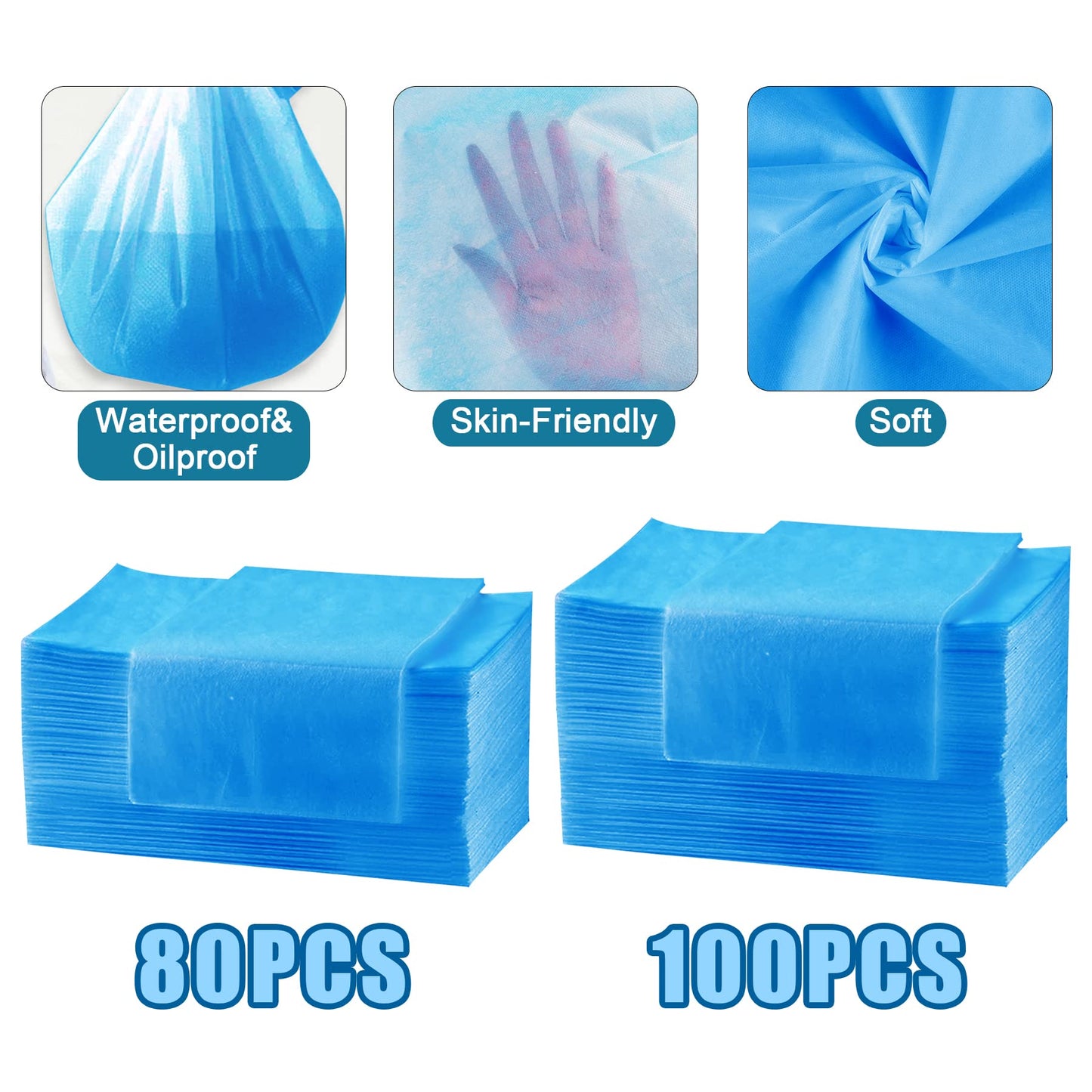 Disposable Bed Sheets 100PCS,31.5" x 74.8"Massage Table Sheets Bed Covers Disposable Sheets for Massage Table Oil-waterproof Spa Bed Covers Soft & Breathable Non-Woven FabricBlue