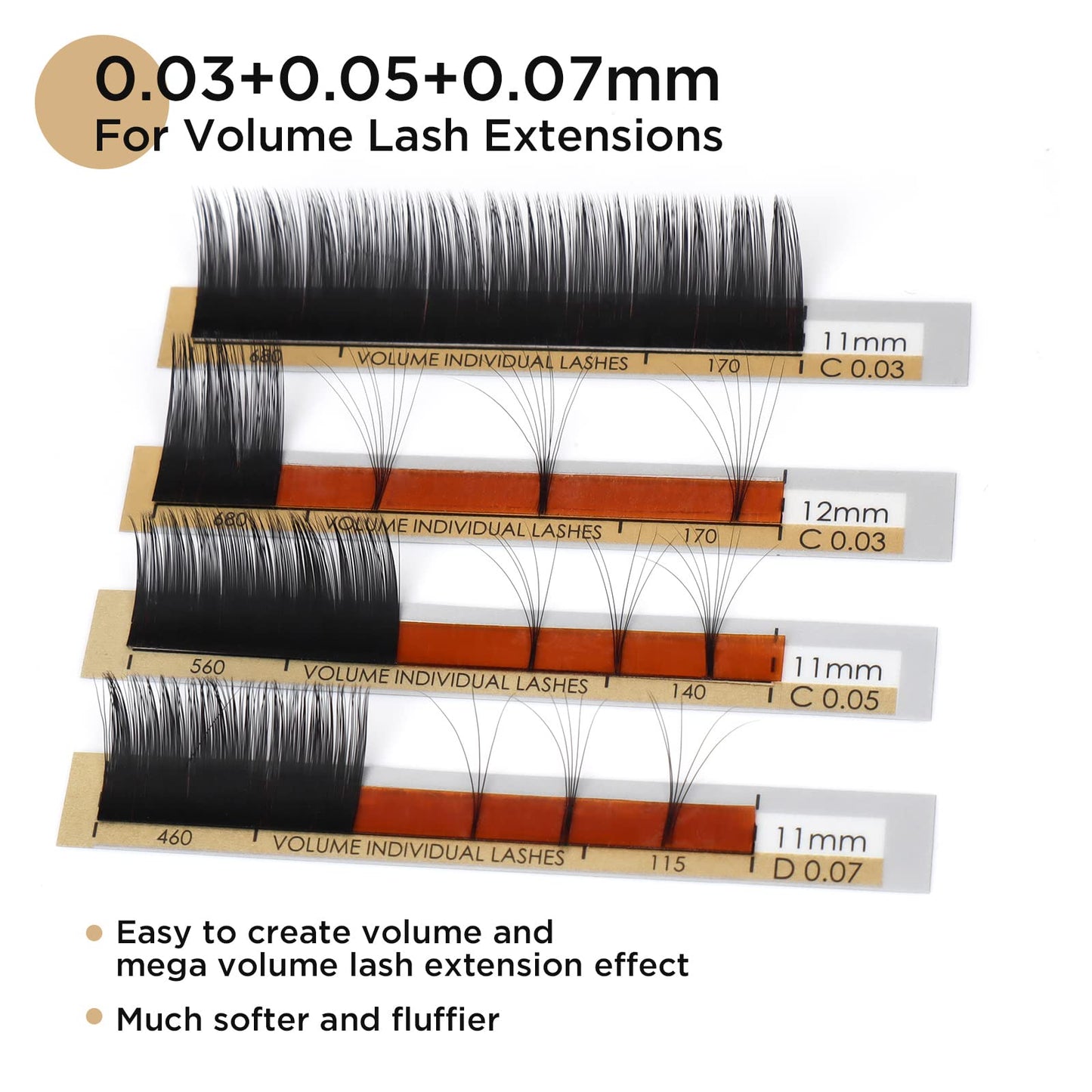 LASHVIEW 0.03mm D Curl Russian Volume Lashes 11mm Length Faux Soft Individual Eyelash Extension Pure Korean Silk Semi-Permanent Lashes (Salon Use)